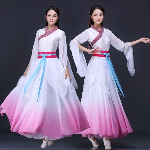 Women's Chinese folk dance dress female ancient classical dance fairy white hanfu drama cosplay costumes dress